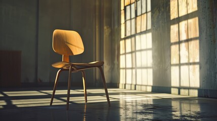 Solitary Wooden Chair in a Sunlit Room