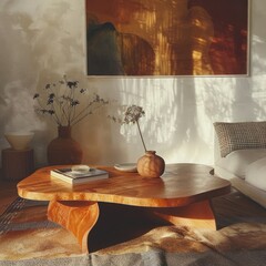 Rustic Wooden Coffee Table in a Sunny Interior