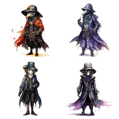 Fototapeta premium Four Anthropomorphic Figures in Plague Doctor Costumes