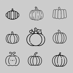 Pumpkin vector icons. Simple illustration set pumpkin elements, editable icons,  use in logo, UI and web design.
