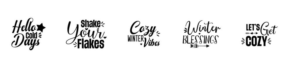 Modern Winter Bundle Trendy Retro Style Illustration, Typographic Emblems Set Vector Illustration for Printing Press, Bookmark, Infographic