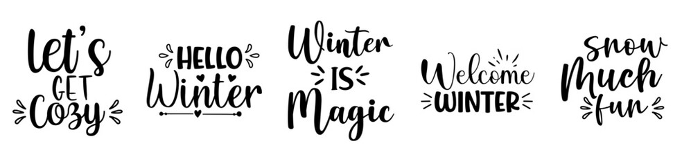 Modern Winter Bundle Typographic Emblems, Trendy Retro Style Illustration Set Vector Illustration for Sticker, Advertisement, Logo