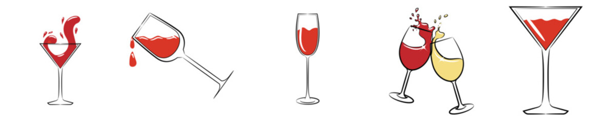 Cute Wine Glass Bundle Wine Glass Inscriptions, Hand Lettering Set Vector Illustration for Flyer, Printable, Greeting Card