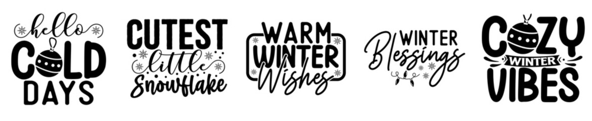 Colourful Winter Sticker Bundle Phrases, Inscriptions Pack Vector Illustration for Book Cover, Infographic, Magazine
