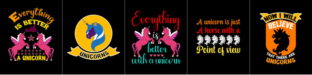 Minimal Unicorn Tshirts Design Bundle Invitation, Typography Set Vector Illustration for Printable, Holiday Cards, Motion Graphics