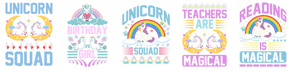 Vibrant Unicorn Tshirt Design Bundle Hand Lettering, Typography Bundle Vector Illustration for Printable, Packaging, Vouchers