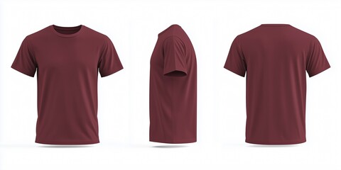 Maroon t shirt mock up isolated on white background front and back view