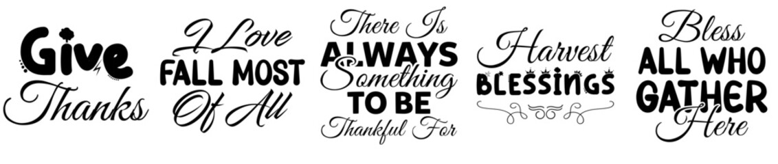 Colourful Thanksgiving Design Bundle Calligraphy, Calligraphic Lettering Pack Vector Illustration for Holiday Cards, Postcard, Icon