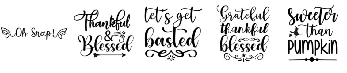 Colourful Thanksgiving Design Bundle Inscriptions, Typographic Emblems Pack Vector Illustration for Vouchers, Bookmark, Advertising