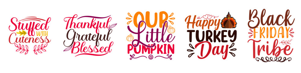 Creative Thanksgiving Bundle Typographic Emblems, Inscriptions Collection Vector Illustration for Newsletter, Flyer, Label