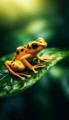 Fototapeta premium Golden Poison Dart Frog Sitting on a Leaf