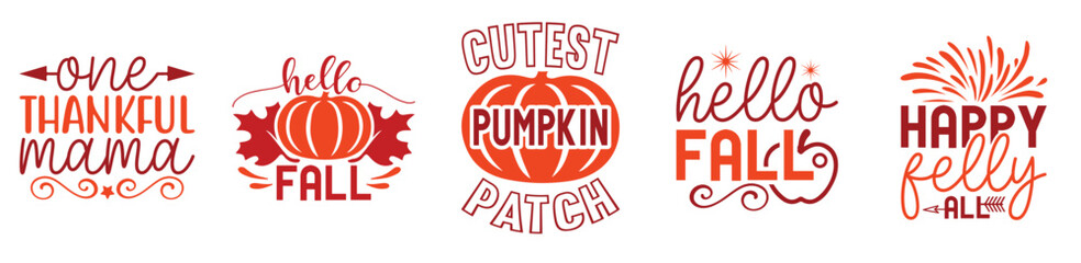 Minimal Thanksgiving Bundle Inscriptions, Typography Set Vector Illustration for Greeting Card, Label, Magazine