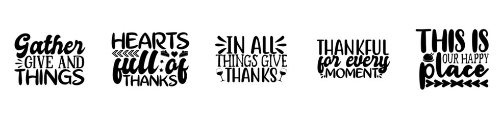 Classic Thanksgiving Bundle Trendy Retro Style Illustration, Calligraphic Lettering Collection Vector Illustration for Vouchers, Label, Packaging
