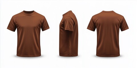 Brown t shirt mock up isolated on white background front and back view