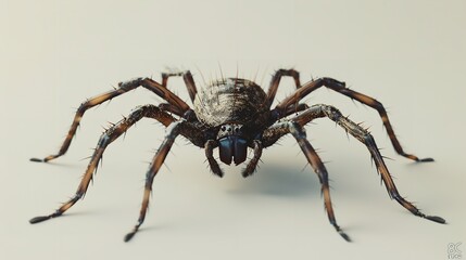 A 3D rendered mechanical spider with a futuristic design on a clean white background, highlighting intricate details.