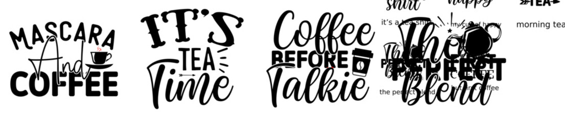 Decorative Tea Bundle Typography, Hand Lettering Bundle Vector Illustration for Printable, Gift Card, Magazine