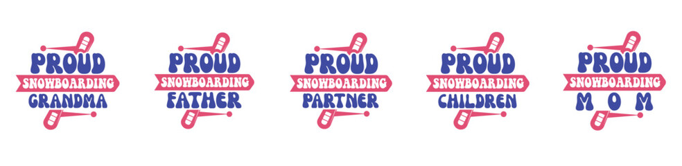 Modern Snowboarding Bundle Typography, Trendy Retro Style Illustration Set Vector Illustration for Label, Sticker, Flyer