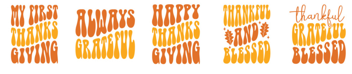 Decorative Retro Thanksgiving Bundle Calligraphic Lettering, Typography Collection Vector Illustration for Postcard, Infographic, Banner