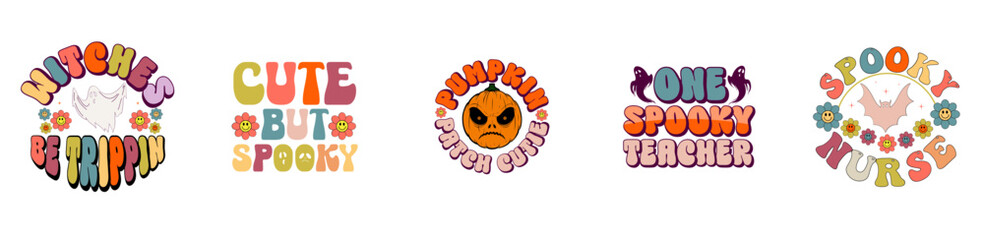 Minimal Retro Halloween Bundle Inscriptions, Labels And Badges Bundle Vector Illustration for Icon, Bookmark, Advertisement