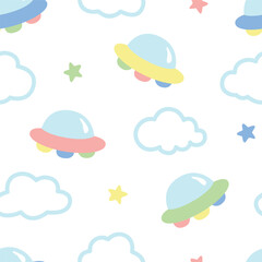cute UFO spaceship  seamless pattern design for background, wallpaper, textile design, fabric, carpet, blanket, blanket for kids, card, wrapping paper, notebook, diary cover, decoration and etc.