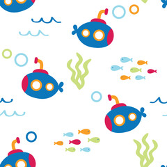 submarine under the sea seamless pattern design for background, wallpaper, textile design, fabric, blanket, blanket for kids, card , wrapping paper , notebook, diary cover, decoration and etc.