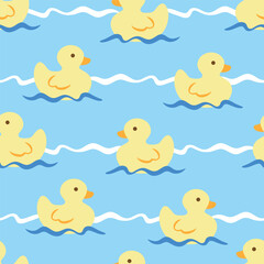 cute duck swimming seamless pattern design for background, wallpaper, textile design, fabric, blanket, blanket for kids, card, wrapping paper, notebook, diary cover, tile design, decoration and etc.