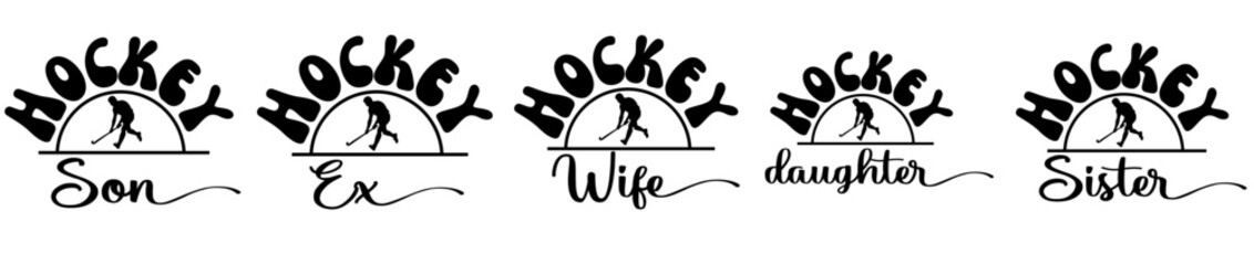 Obraz premium Modern Hockey Design Bundle Labels And Badges, Typography Collection Vector Illustration for Gift Card, Bookmark, Postcard