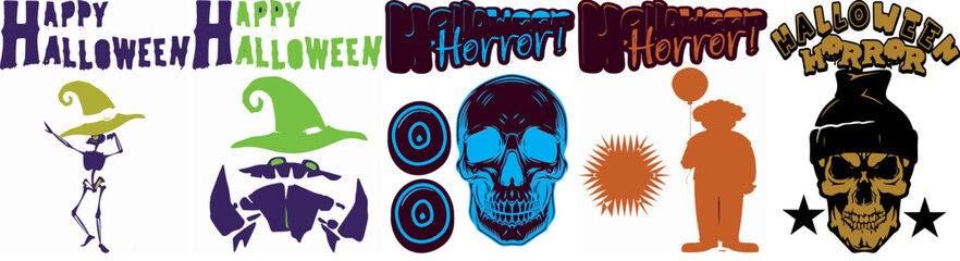 Decorative Horror Design Bundle Inscriptions, Invitation Pack Vector Illustration for Bookmark, Gift Card, Greeting Card