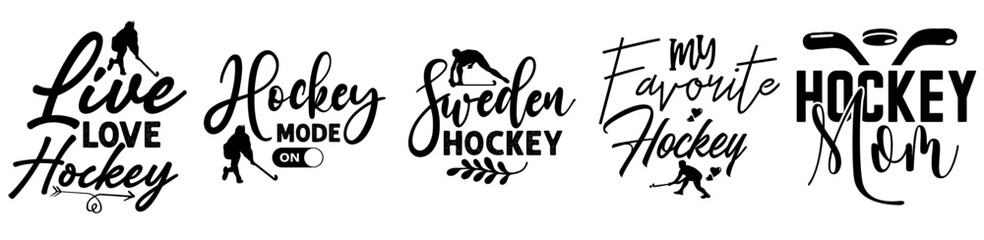Vibrant Hockey Designs Bundle Typography, Phrases Collection Vector Illustration for Magazine, Wrapping Paper, Brochure