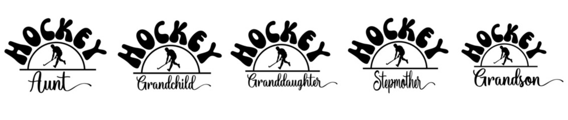 Colourful Hockey Bundle Calligraphic Lettering, Hand Lettering Pack Vector Illustration for Label, Gift Card, Greeting Card