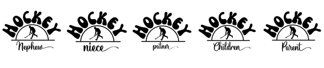 Decorative Hockey Design Bundle Calligraphy, Typographic Emblems Collection Vector Illustration for Infographic, Announcement, Gift Card