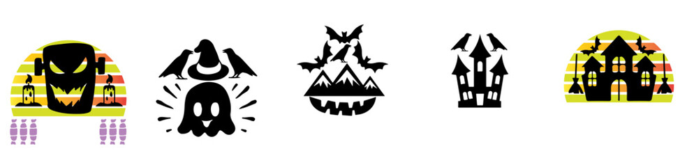 Vibrant Halloween Tshirt Design Bundle Labels And Badges, Inscriptions Bundle Vector Illustration for Stationery, Sticker, T-Shirt Design