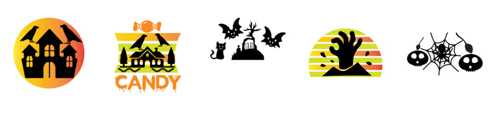 Colourful Halloween Tshirt Design Bundle Typographic Emblems, Phrases Bundle Vector Illustration for Sticker, Vouchers, Postcard