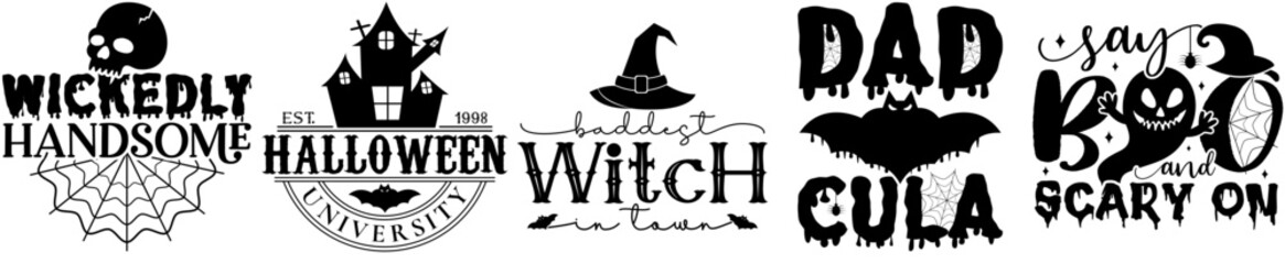 Elegant Halloween Bundle Trendy Retro Style Illustration, Quotes Pack Vector Illustration for Motion Graphics, Announcement, Wrapping Paper