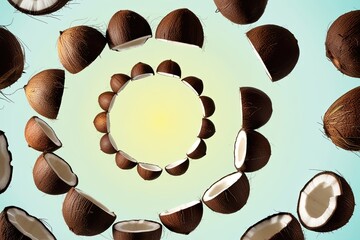 Coconuts Spiraling on a Vibrant Background