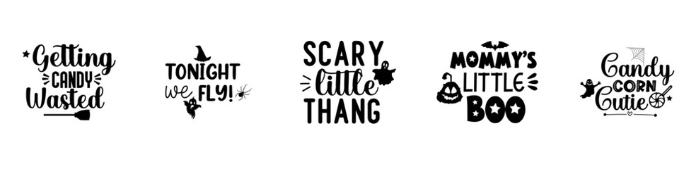 Obraz premium Decorative Halloween Bundle Phrases, Typographic Emblems Bundle Vector Illustration for Gift Card, Printable, Flyer