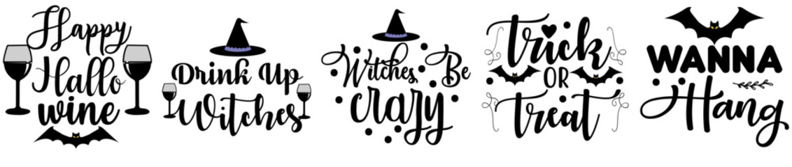 Cute Halloween Bundle Labels And Badges, Phrases Set Vector Illustration for Magazine, Announcement, Sticker