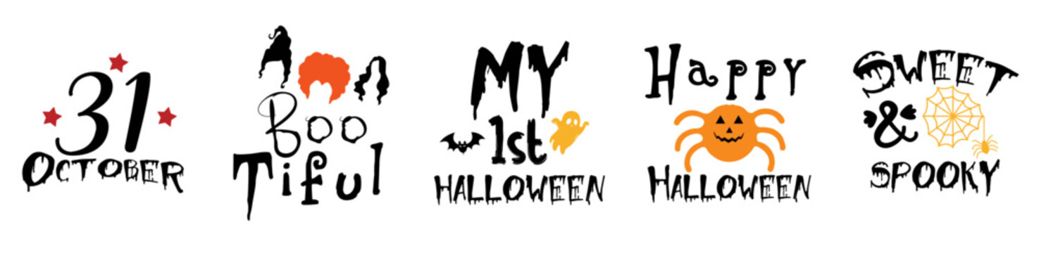 Colourful Halloween Bundle Quotes, Invitation Collection Vector Illustration for Wrapping Paper, Vouchers, Packaging