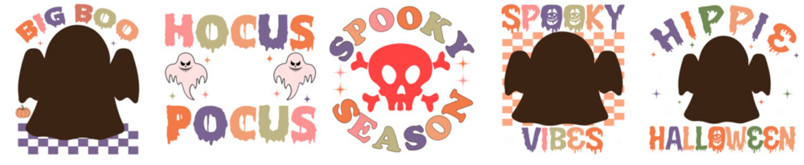 Vibrant Halloween Bundle Calligraphic Lettering, Typographic Emblems Bundle Vector Illustration for Motion Graphics, Logo, Book Cover