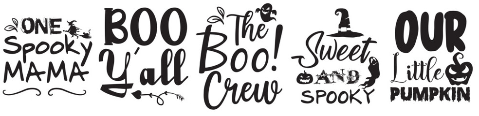 Vibrant Halloween Bundle Trendy Retro Style Illustration, Quotes Bundle Vector Illustration for Vouchers, Book Cover, Motion Graphics