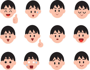 Young male facial expression icon set