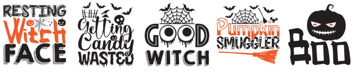 Elegant Halloween Bundle Phrases, Inscriptions Collection Vector Illustration for Logo, Packaging, Wrapping Paper