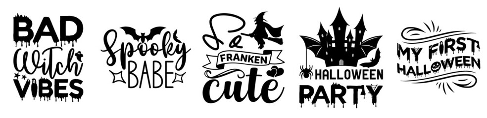 Modern Halloween Bundle Inscriptions, Quotes Pack Vector Illustration for Icon, Sticker, Brochure