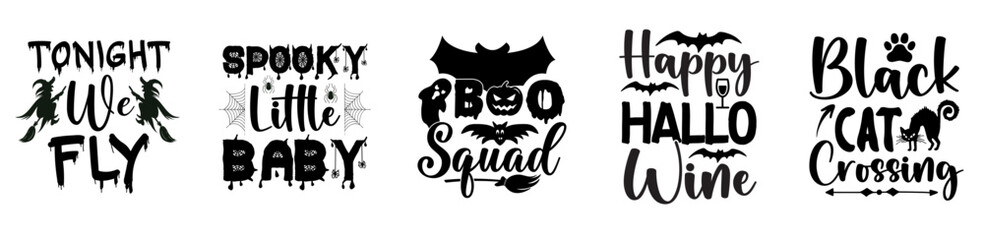 Classic Halloween Bundle Calligraphy, Inscriptions Bundle Vector Illustration for Printable, Printing Press, Holiday Cards