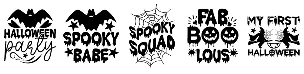 Minimalist Halloween Bundle Calligraphic Lettering, Typographic Emblems Pack Vector Illustration for Bookmark, Motion Graphics, Mug Design