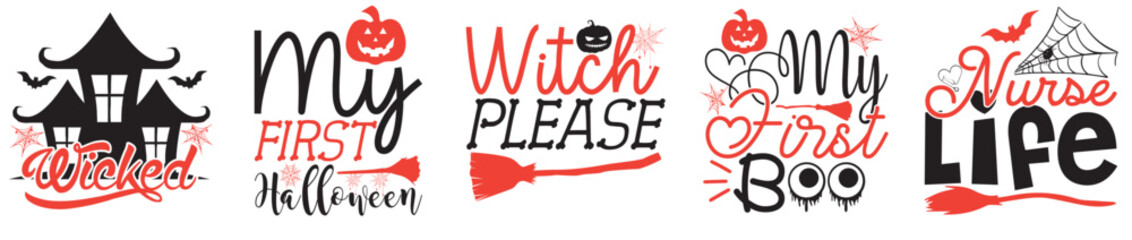 Decorative Halloween Bundle Trendy Retro Style Illustration, Labels And Badges Pack Vector Illustration for Mug Design, Infographic, Flyer