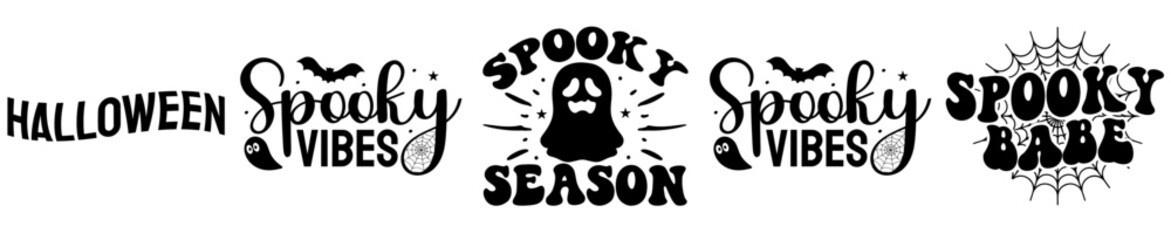 Minimalist Halloween Bundle Trendy Retro Style Illustration, Hand Lettering Pack Vector Illustration for Stationery, T-Shirt Design, Vouchers