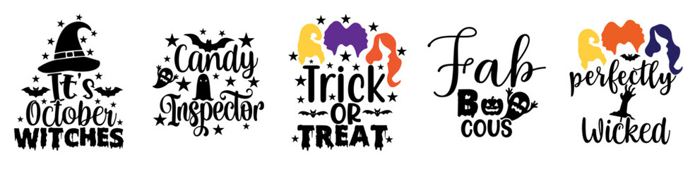Colourful Halloween Bundle Inscriptions, Typography Bundle Vector Illustration for Infographic, Greeting Card, Banner