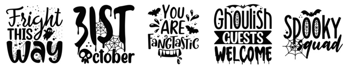 Colourful Halloween Bundle Inscriptions, Typography Collection Vector Illustration for Packaging, Advertising, Social Media Post