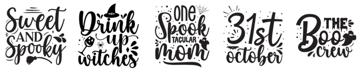 Minimal Halloween Bundle Inscriptions, Calligraphy Bundle Vector Illustration for Social Media Post, Label, Announcement